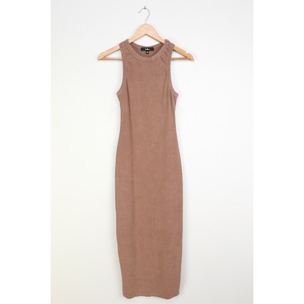 Lulus Majorly Trendy Taupe Ribbed Bodycon Midi Dress - Size XL